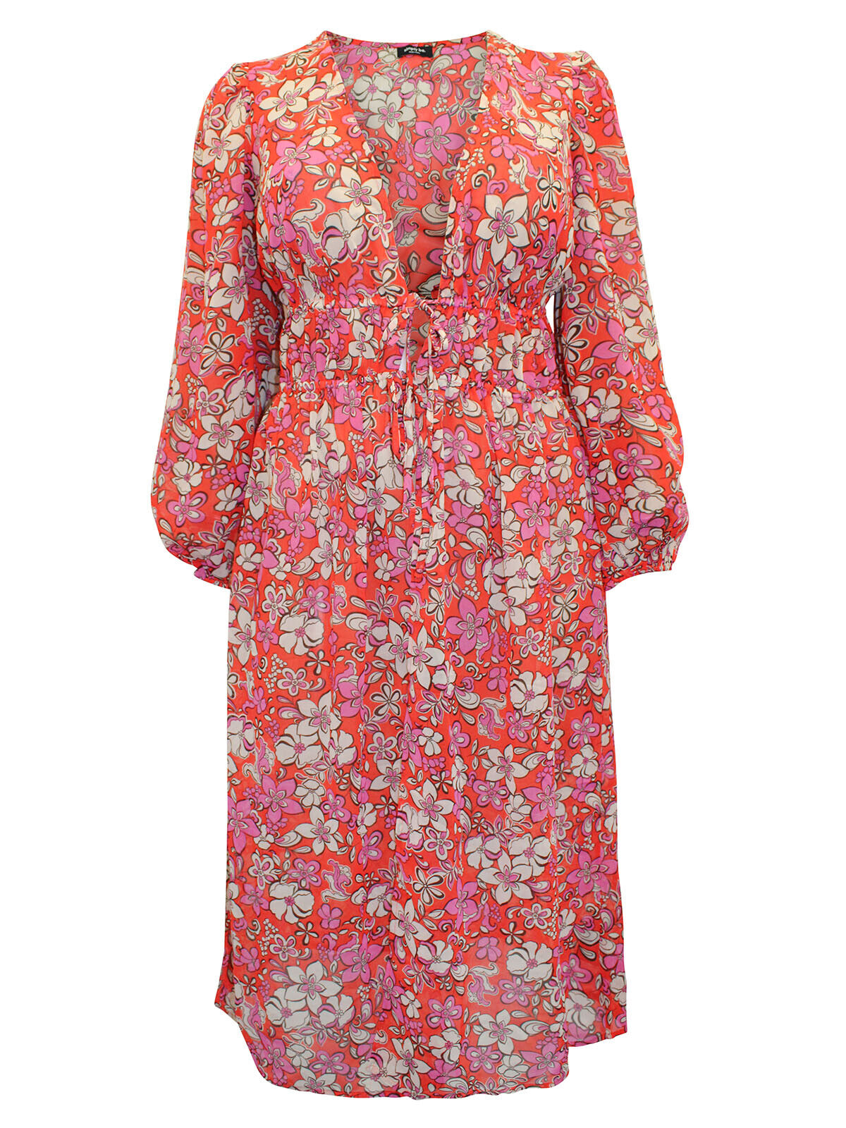 Simply Be Coral Floral Print Tie Detail Longline Kimono 12, 16, 18, 20, 28, 30