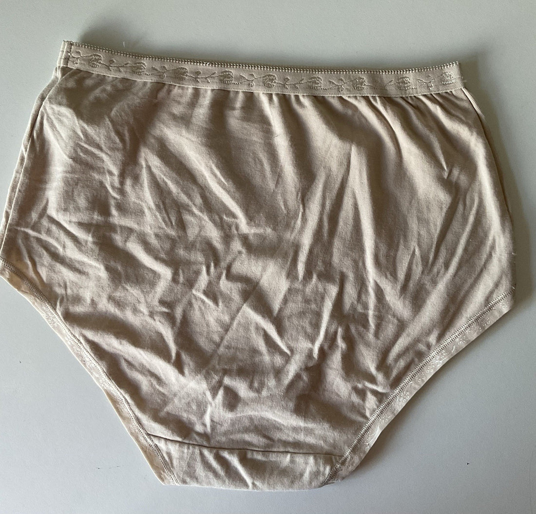 EX M*S Almond Cotton Rich Jacquard Waist High Rise Full Briefs Size 81