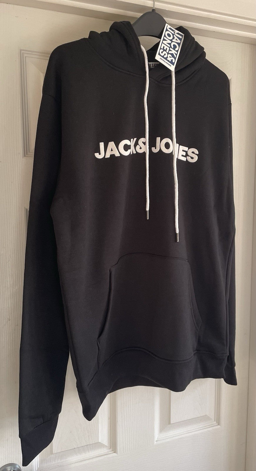 Jack &amp; Jones Mens Black Hooded Sweatshirt Hoodie Pullover Top Size L1