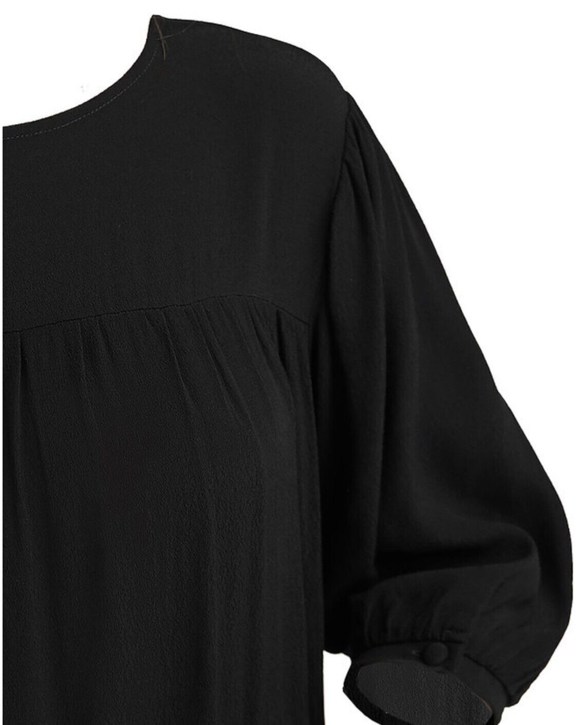 Black Puff Sleeve Gathered Yoke Crinkle Viscose Dress 12-18 Reg/Tall
