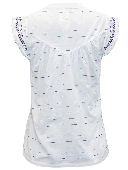 Mantaray White Pure Cotton Contrast Embroidered Top Sizes 10, 12, 14, 18, 20, 22