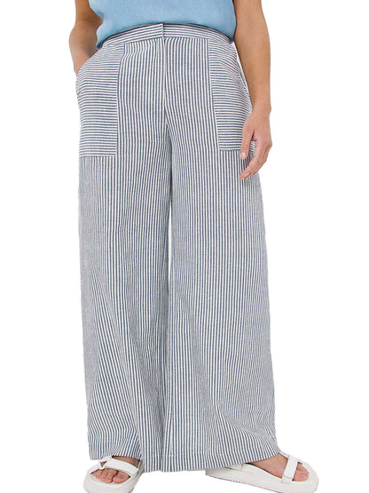 JD Williams Blue Striped Linen Wide Leg Trousers Sizes 18, 10, 22, 24, 28