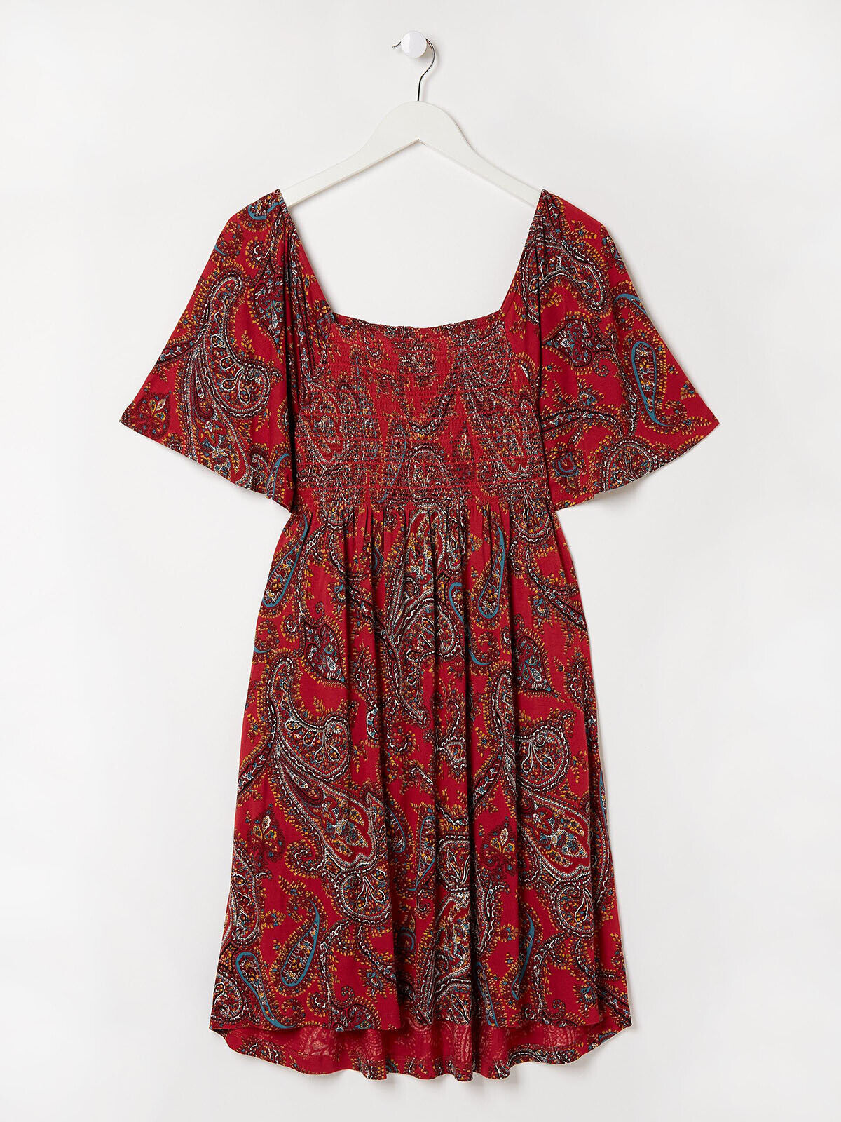 EX Fat Face Cherry Red Sunkissed Paisley Smocked Alice Dress 6 8 12 14 16 18 24