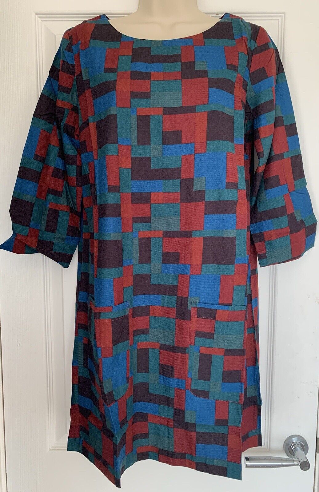 EX Seasalt Teal Artists Check Hawthorn Clay Pots WOVEN Tunic 8-12 RRP £59.95