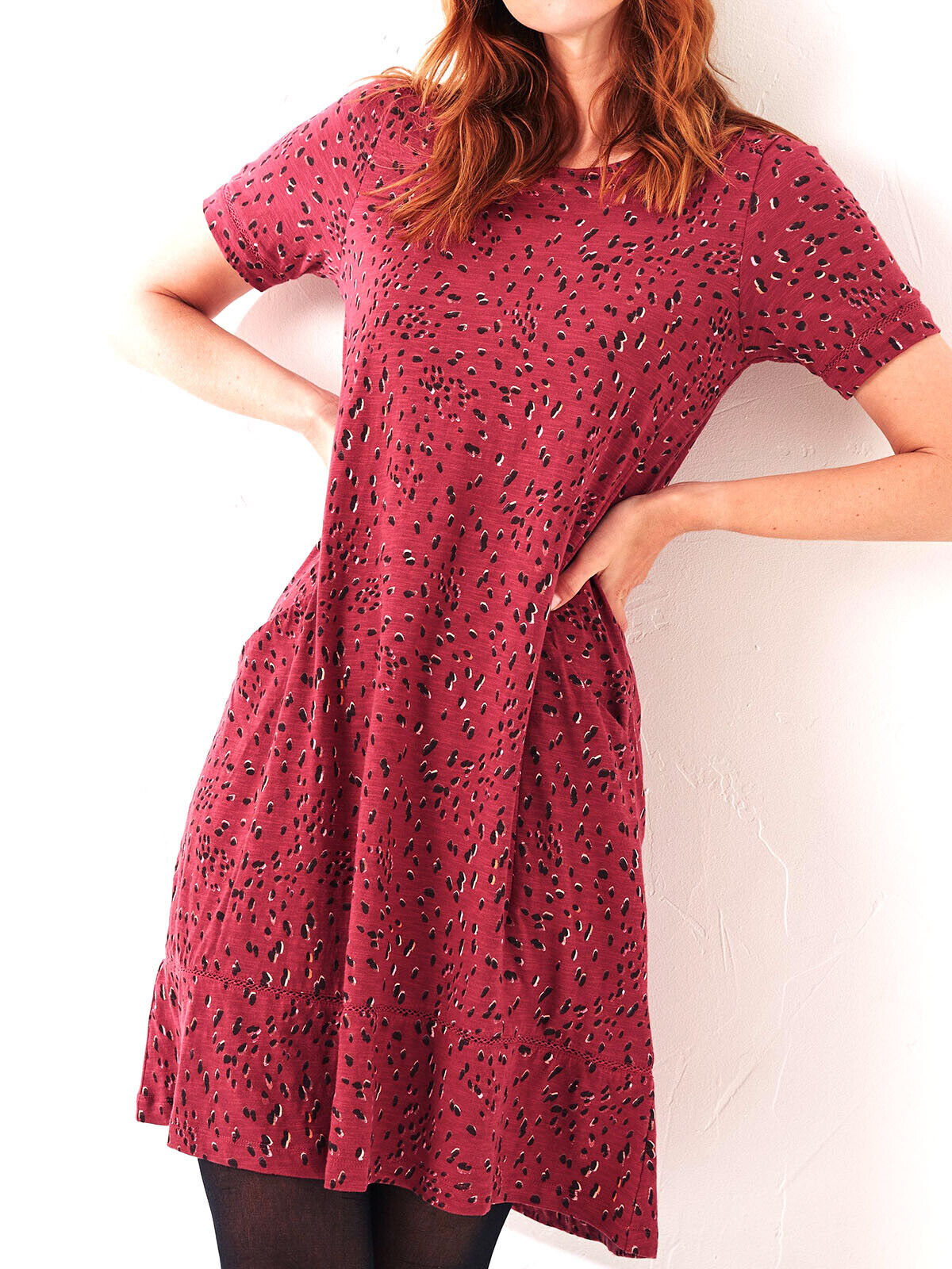 EX Fat Face Berry Simone Shadow Dot Jersey Dress Sizes 8 10 12 14 16 22 RRP £46