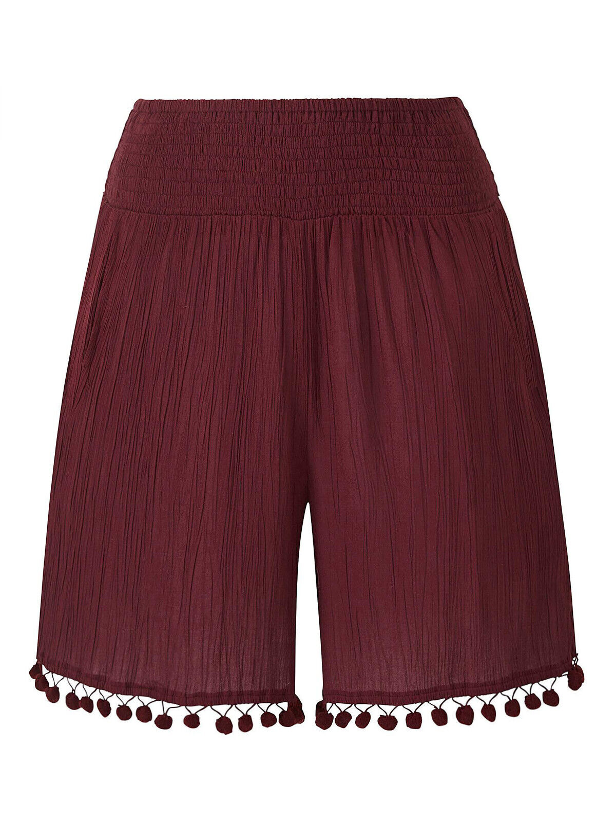 New Capsule Aubergine Crinkle Pom Pom Hem Shorts in Size 24