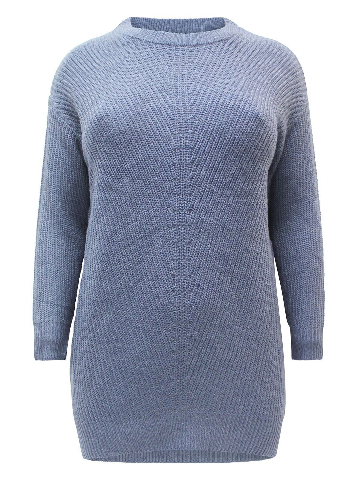 Curve Denim Blue Long Sleeve Chunky Rib Longline Jumper 14/16 18/20 22/24 26/28