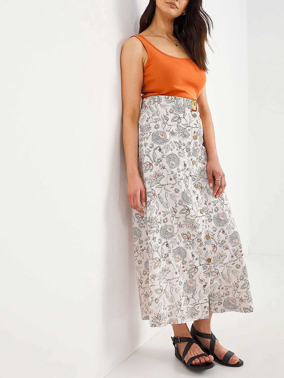 Julipa Stone Printed Linen Blend Skirt in Sizes 12, 16, 20, 26, 28, 30 RRP £36