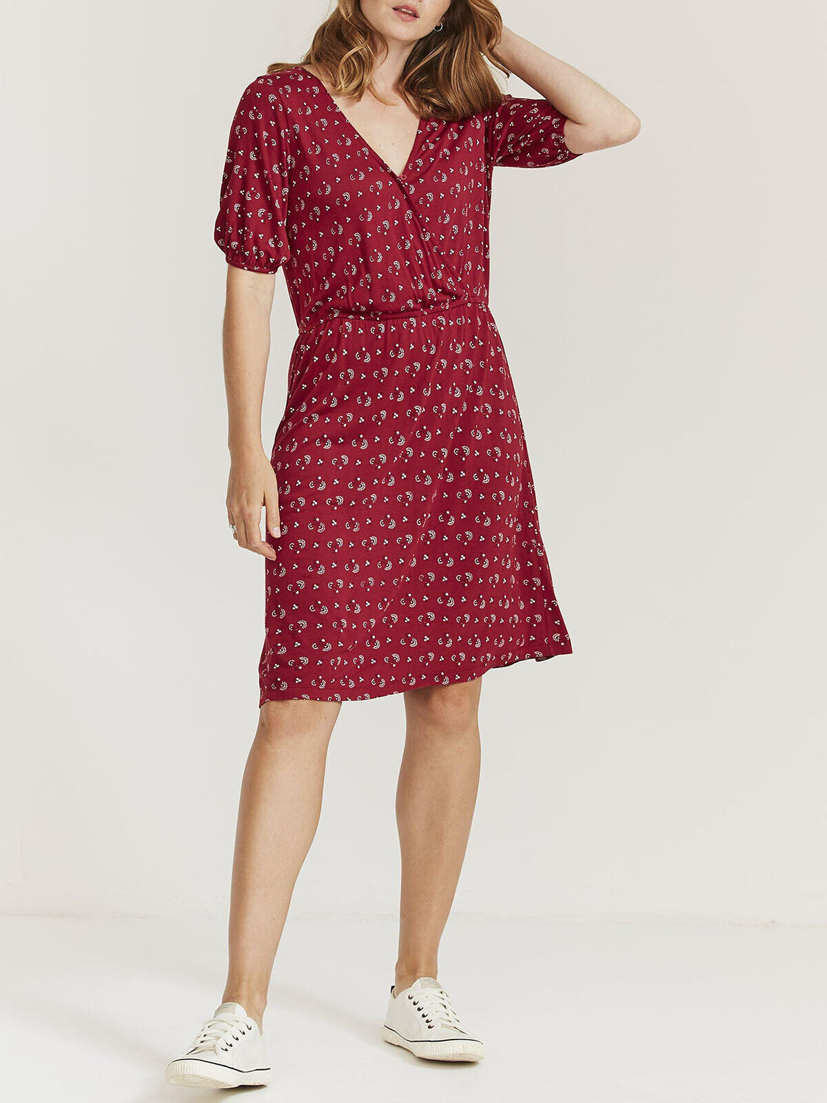 EX Fat Face Claret Iona Batik Posy Short Sleeve Wrap Dress 10, 12, 16 RRP £46