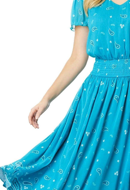 Jessica London Turquoise Paisley Print Smocked Waist Dress UK Sizes 16-30