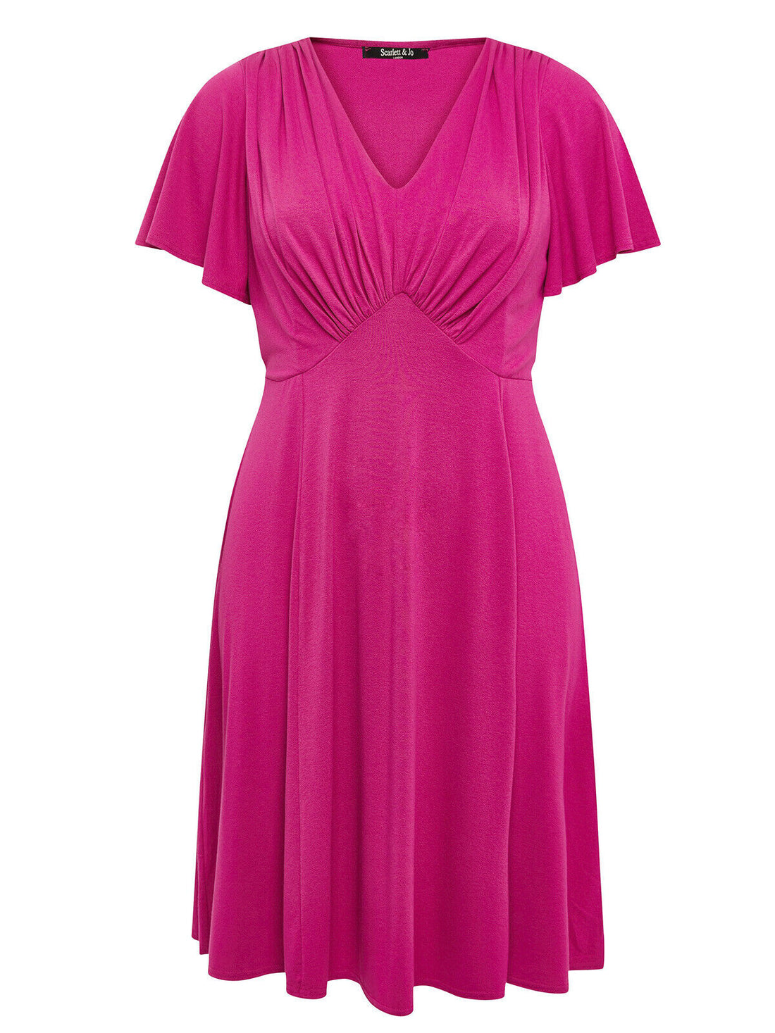 Scarlett &amp; Jo Fuchsia Fit &amp; Flare Jersey Flutter Sleeves Dress 16 18 22 26 30