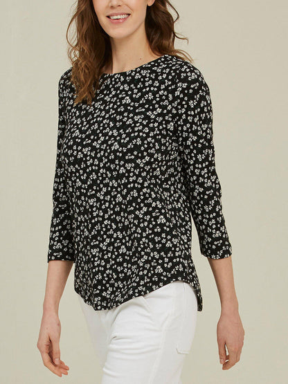 EX Fat Face Black Floral Modal Blend Button Back Breeze Top 8, 12, 18 RRP £29.50