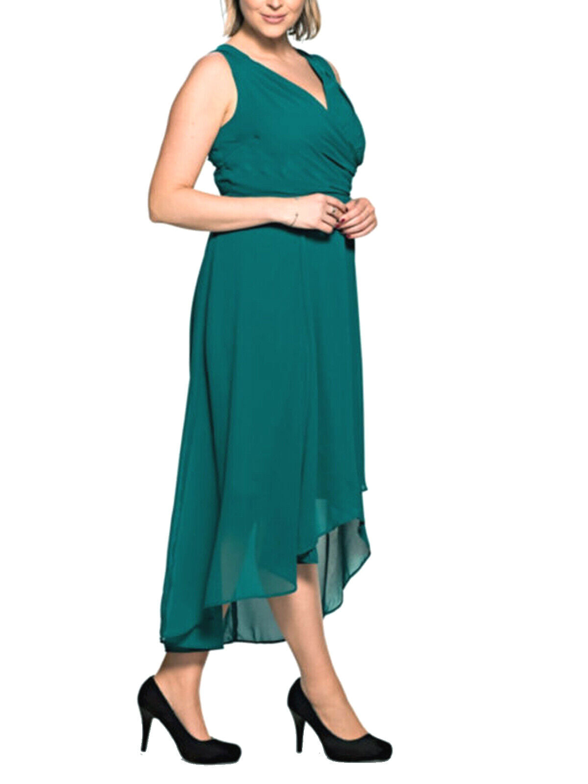 Sheego Green Sleeveless Chiffon Wrap Dress in Size 16