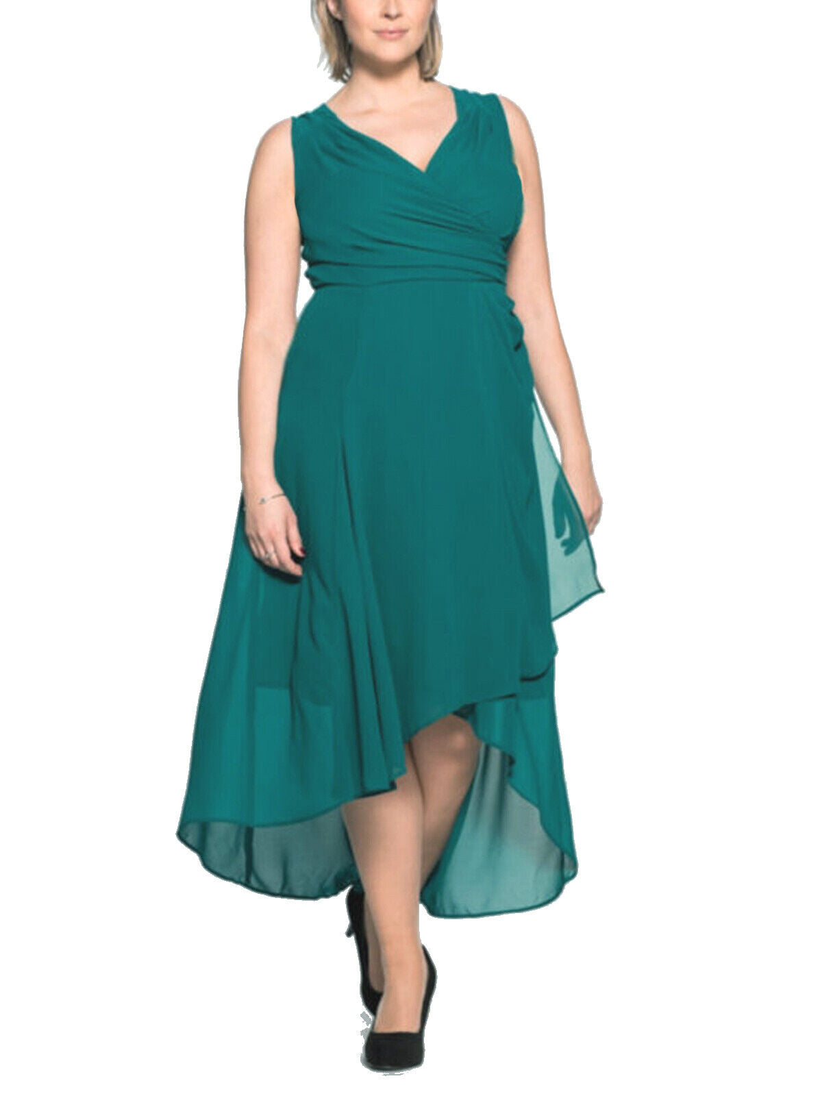 Sheego Green Sleeveless Chiffon Wrap Dress in Size 16