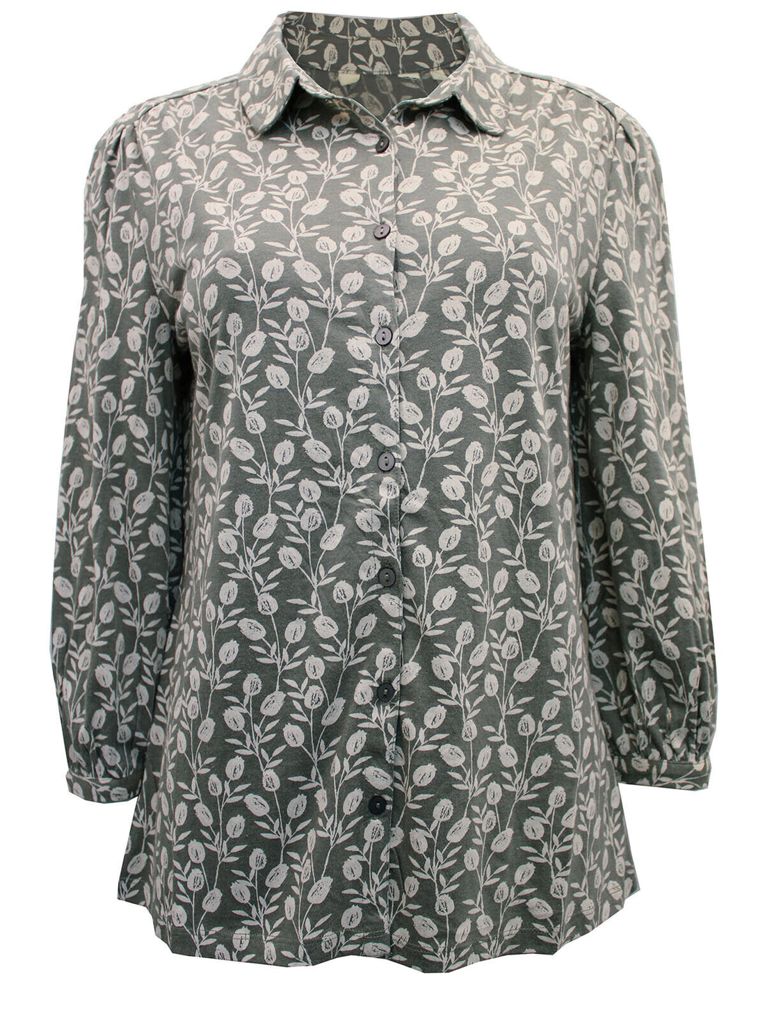 EX Seasalt Pale Green/Grey Poppy Heads Embrace Jersey Shirt Size 8-28 RRP £45.95