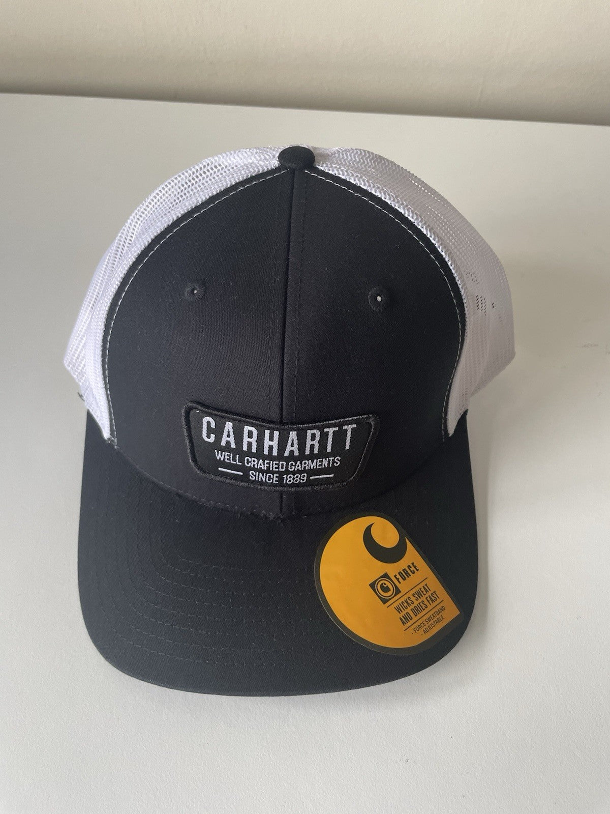 Carhartt Black/White Force Cap Canvas Mesh Back Graphic Logo Workwear Cap0