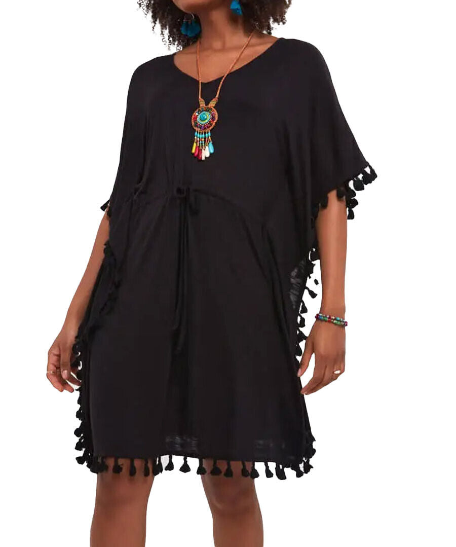 Joe Browns Black Jersey Tassel Trim Boho Beach Cover Up Size 8-18 S, M, L RRP£33