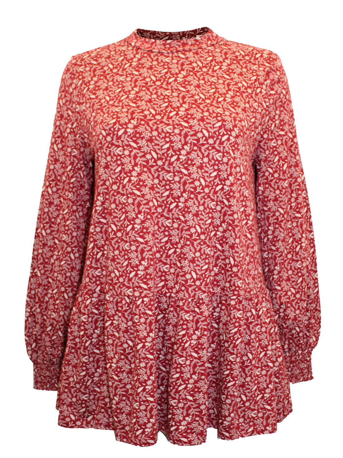 EX Seasalt Red Woodland Ditsy Cliff Cottage Tiered Jersey Top Sizes 10-28 RRP£45