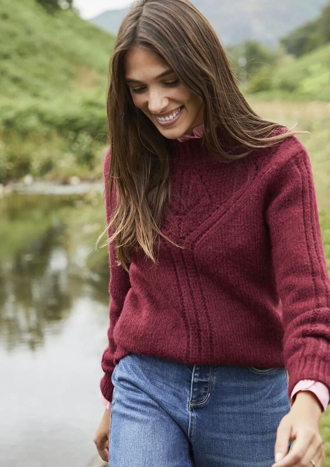 EX Joules Isabella Red Chunky Pointelle Jumper Sizes 6-20 RRP £74.95