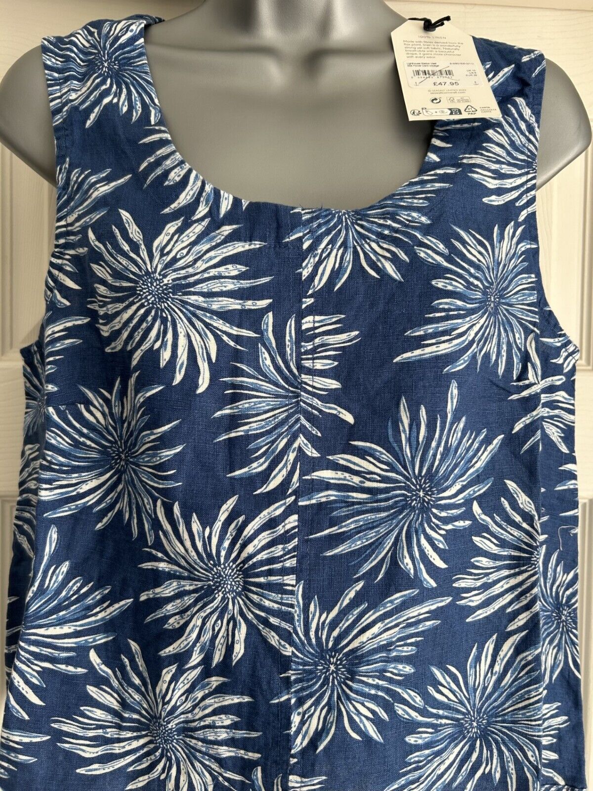 EX Seasalt Lighthouse Sea Flower Dark Voyage Station Linen Vest Top 10-22 RRP£48