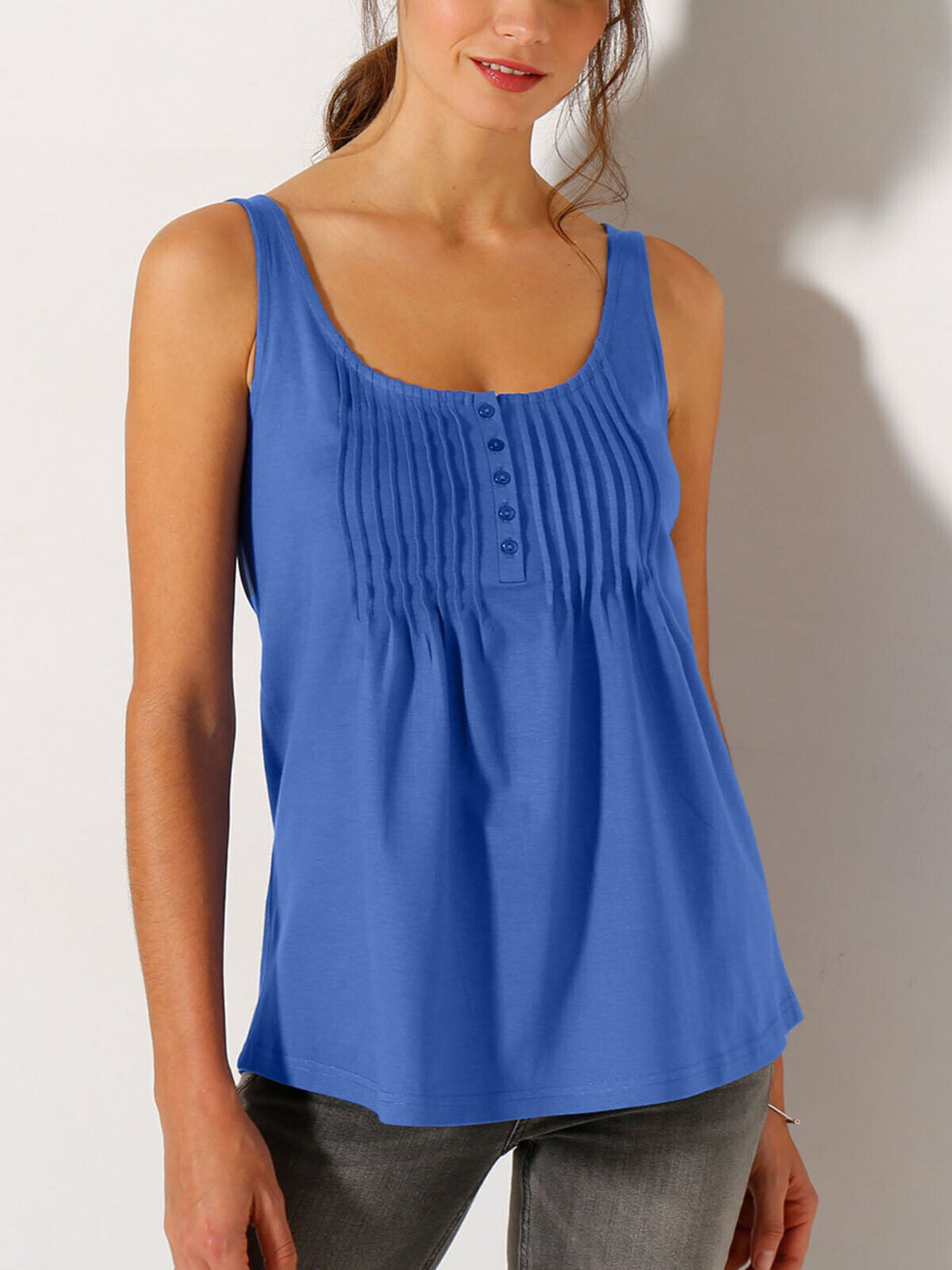 Blancheporte Azure-Blue Sleeveless Pintuck Vest Top in Sizes 14/16 or 18/20