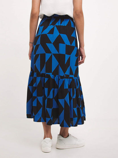 JD Williams Blue Printed Tiered Skirt Sizes 14, 18, 20, 22, 24, 26, 28, 30, 32
