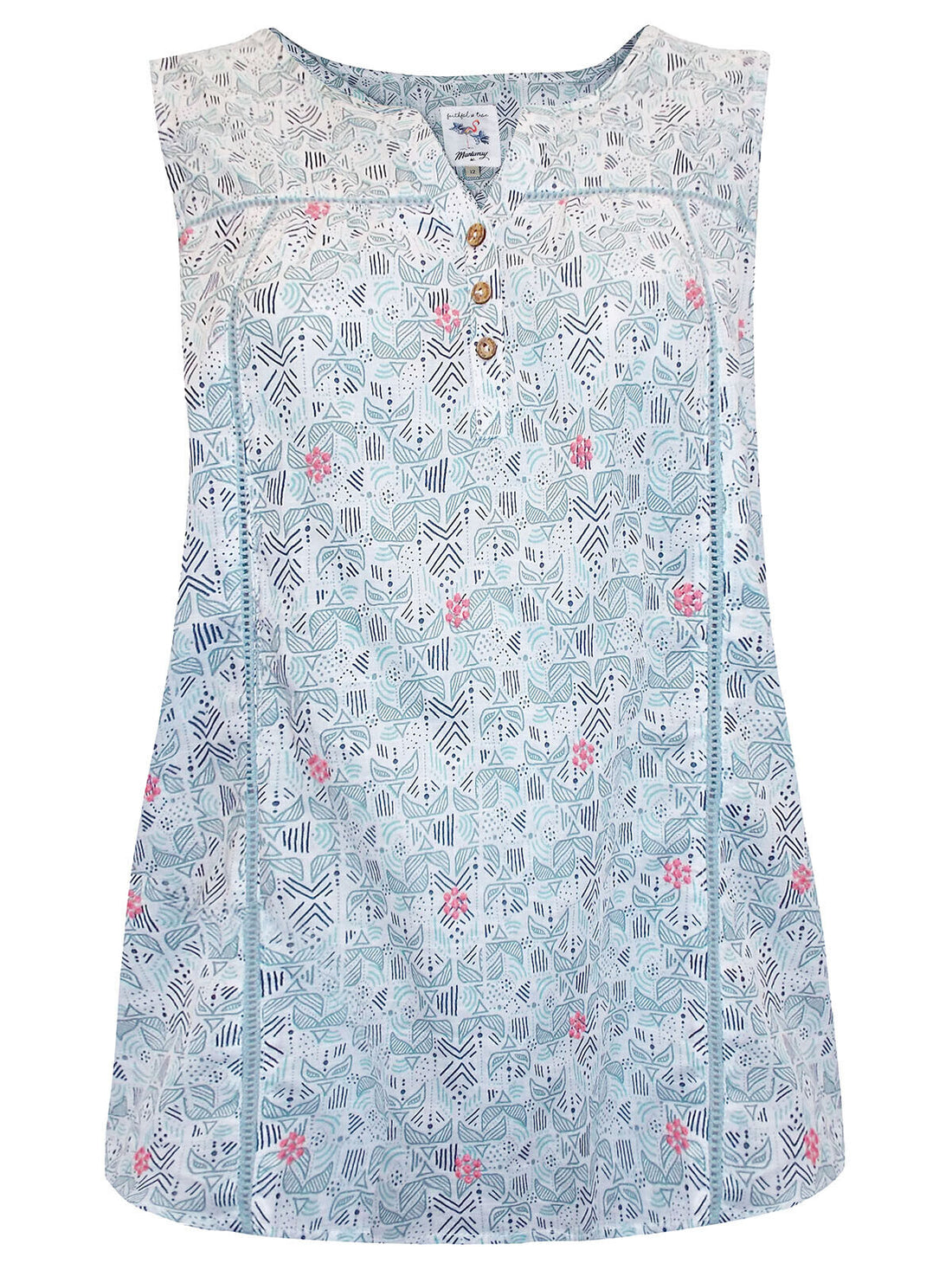 Mantaray Powder Blue Pure Cotton Floral Print Button Through Top 12, 14, 16