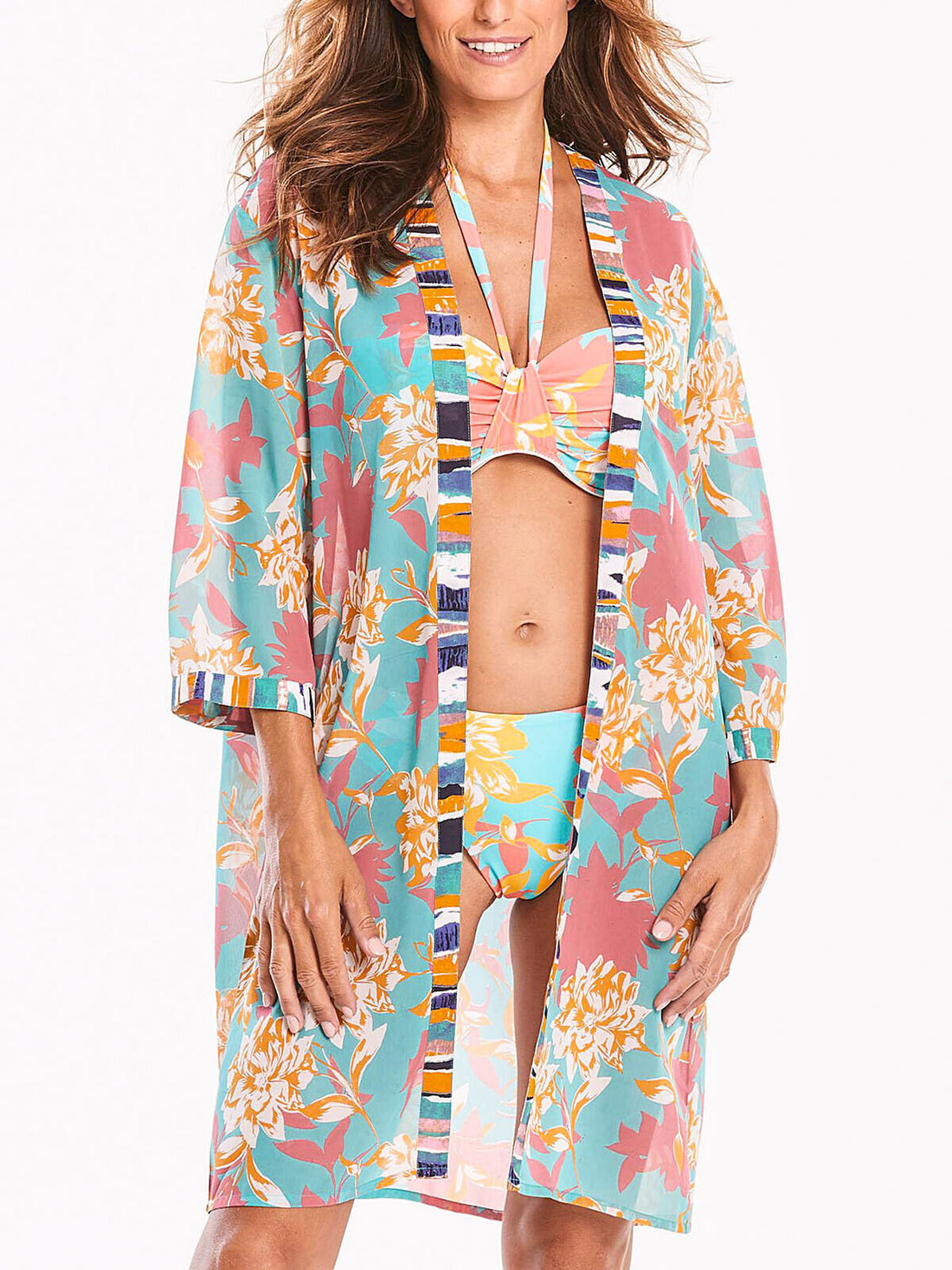 Simply Yours Turquoise Floral Open Front Kimono 16/18 20/22 24/26 28/30 32/34