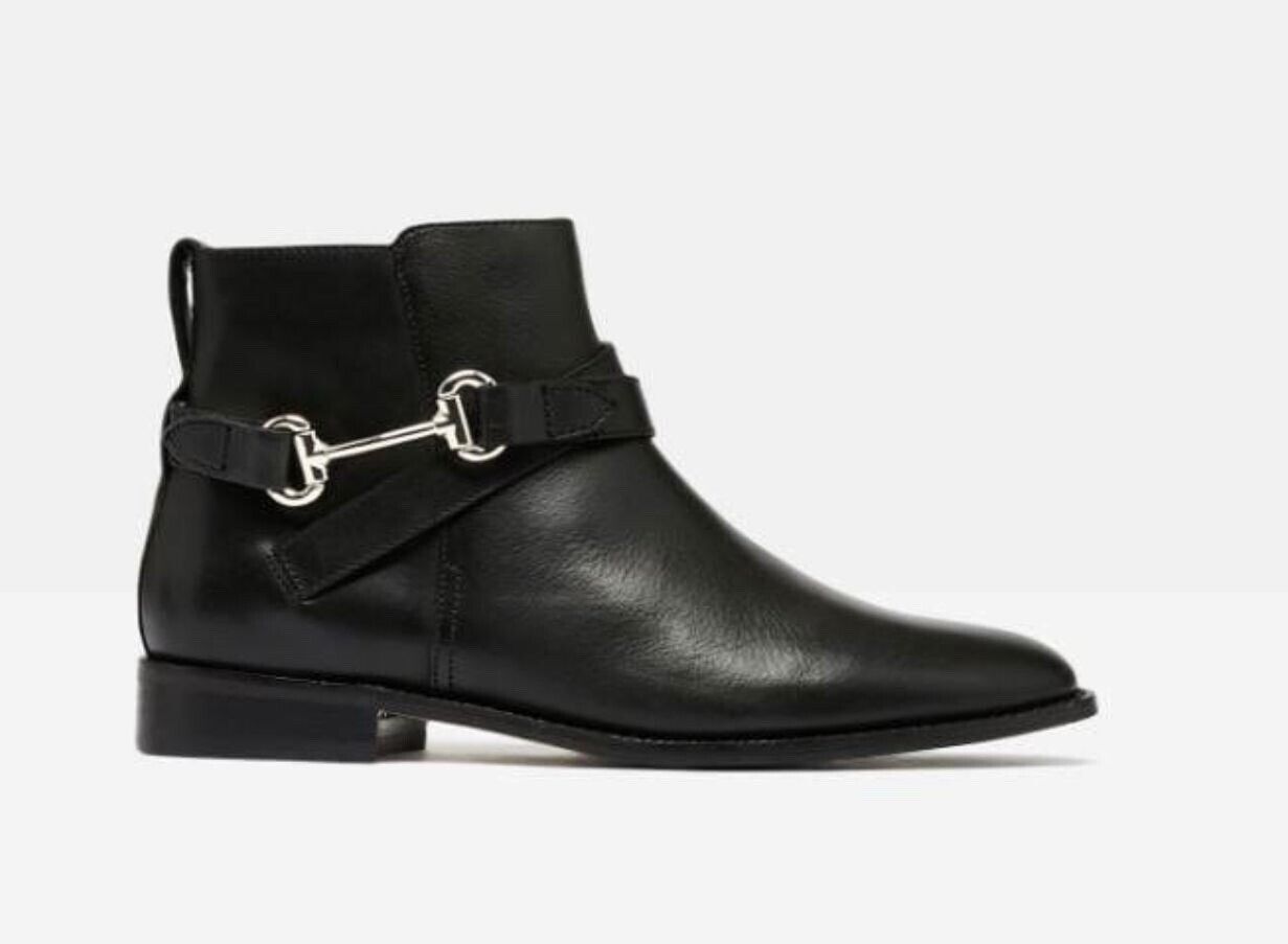 EX Joules Cottenham Short Premium Leather Strap Boot Black Sizes 5 or 6 RRP £109