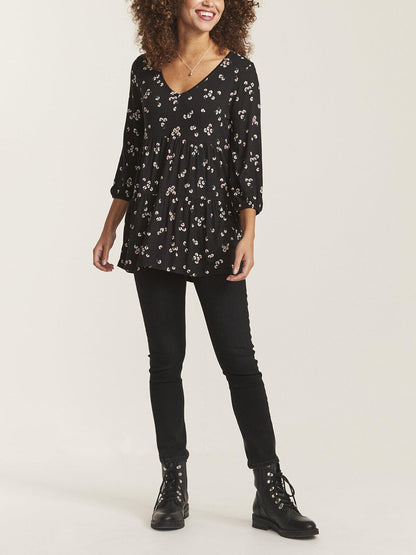 EX Fat Face Black Margot Floating Bloom Top Sizes 10, 12, 14, 16, 18 RRP £45