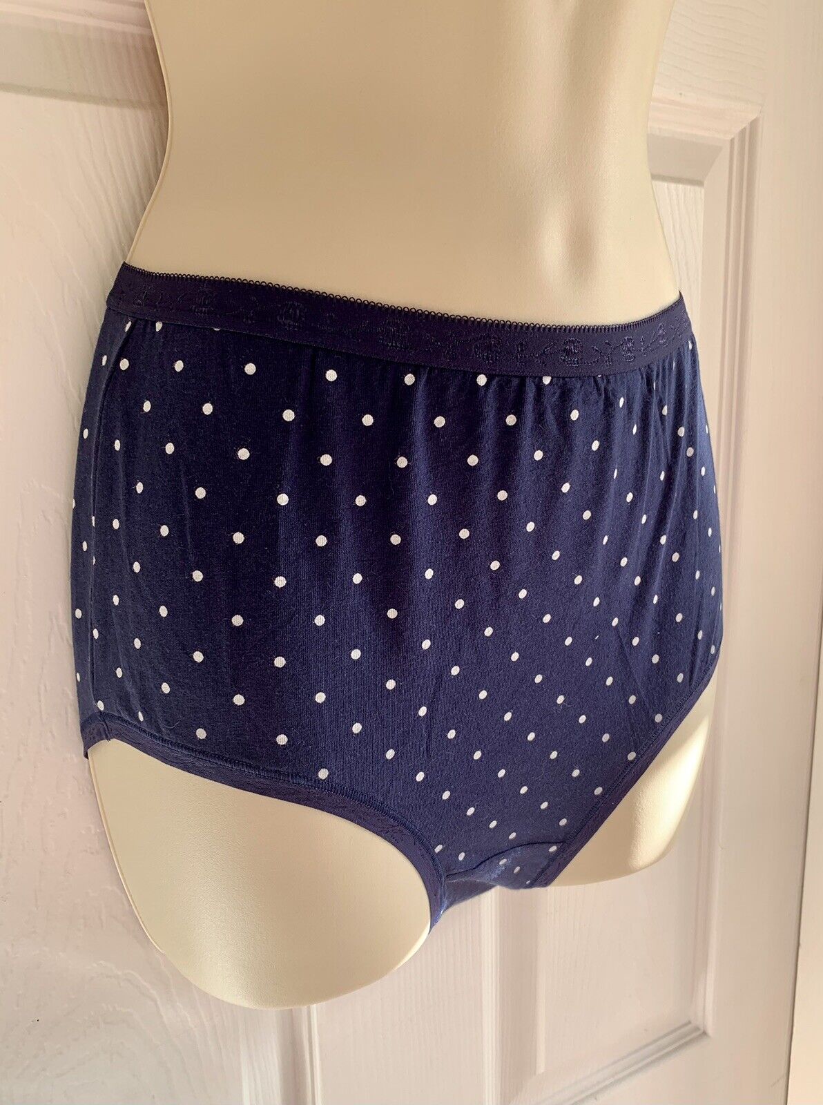 EX M*S Blue Cotton Rich Jacquard Waist Spotted Full Briefs Sizes 8, 10, or 18