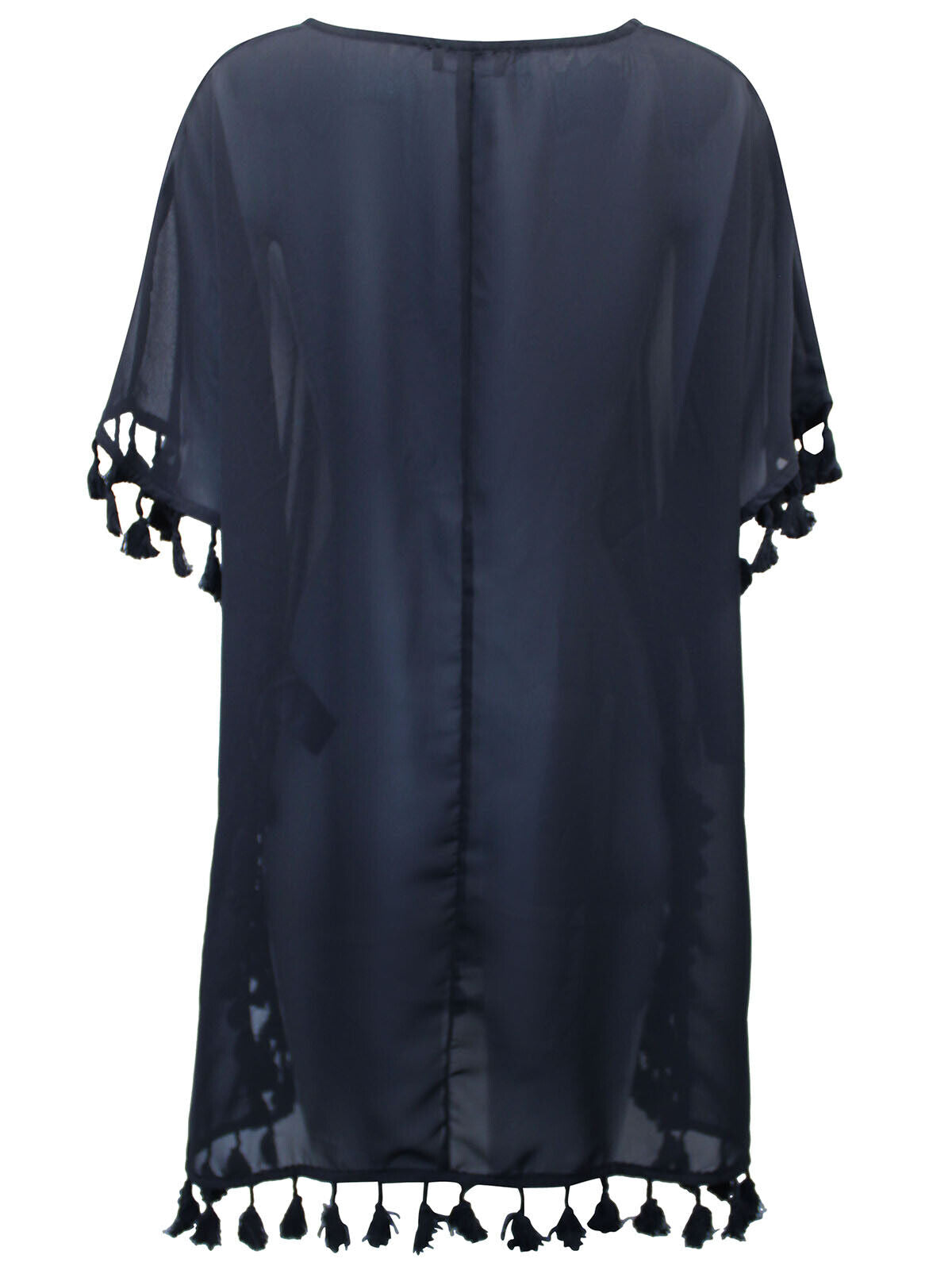 Simply Be Black Tassel Trim SHEER Kaftan in Sizes 12, 14, 16, 18, 24, 26