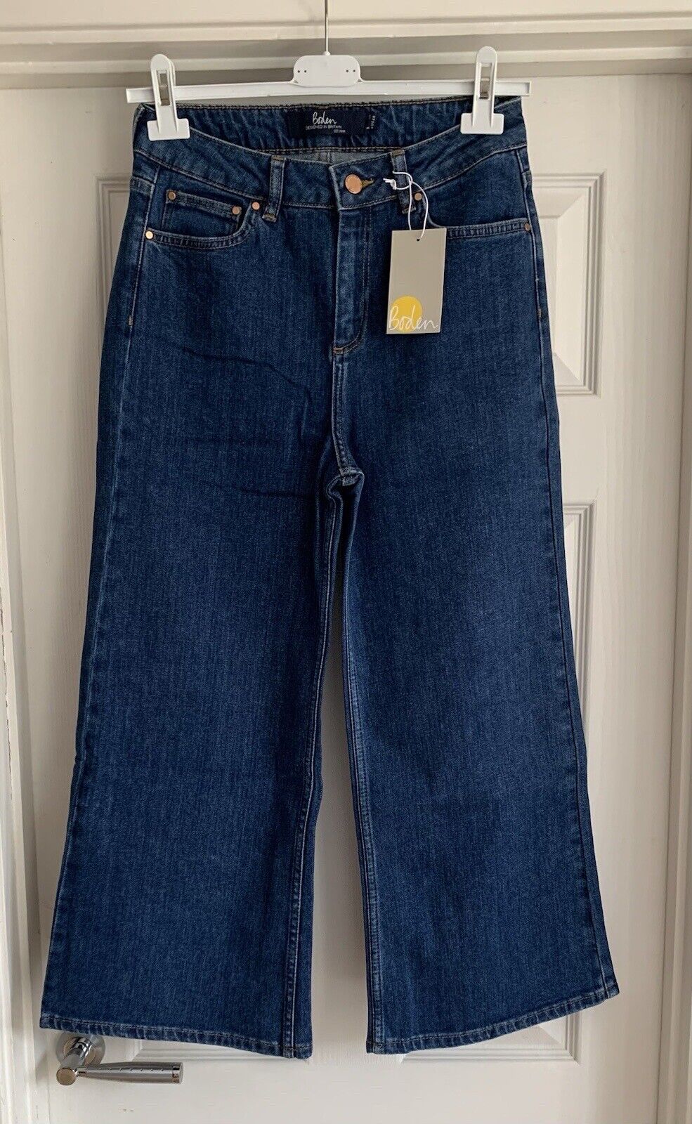 Boden Cropped Wide Leg Jeans Classic Denim Blue High Rise 8-22 Pet, Reg, Long