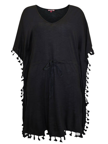 Joe Browns Black Jersey Tassel Trim Boho Beach Cover Up Size 8-18 S, M, L RRP£33