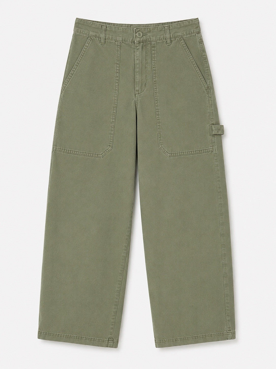 EX M*S Light Khaki Cotton Rich Carpenter Straight Leg Trousers Size 10S0