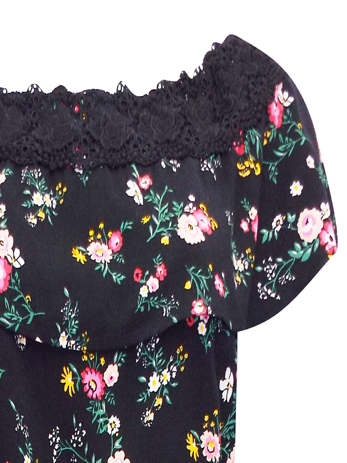 EX Fat Face Black Floral Print Bardot Playsuit in Sizes 8, 12, 14