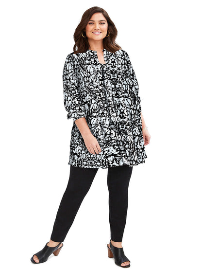 Jessica London Black Abstract Print Georgette Button Front Tunic Sizes 18 or 20