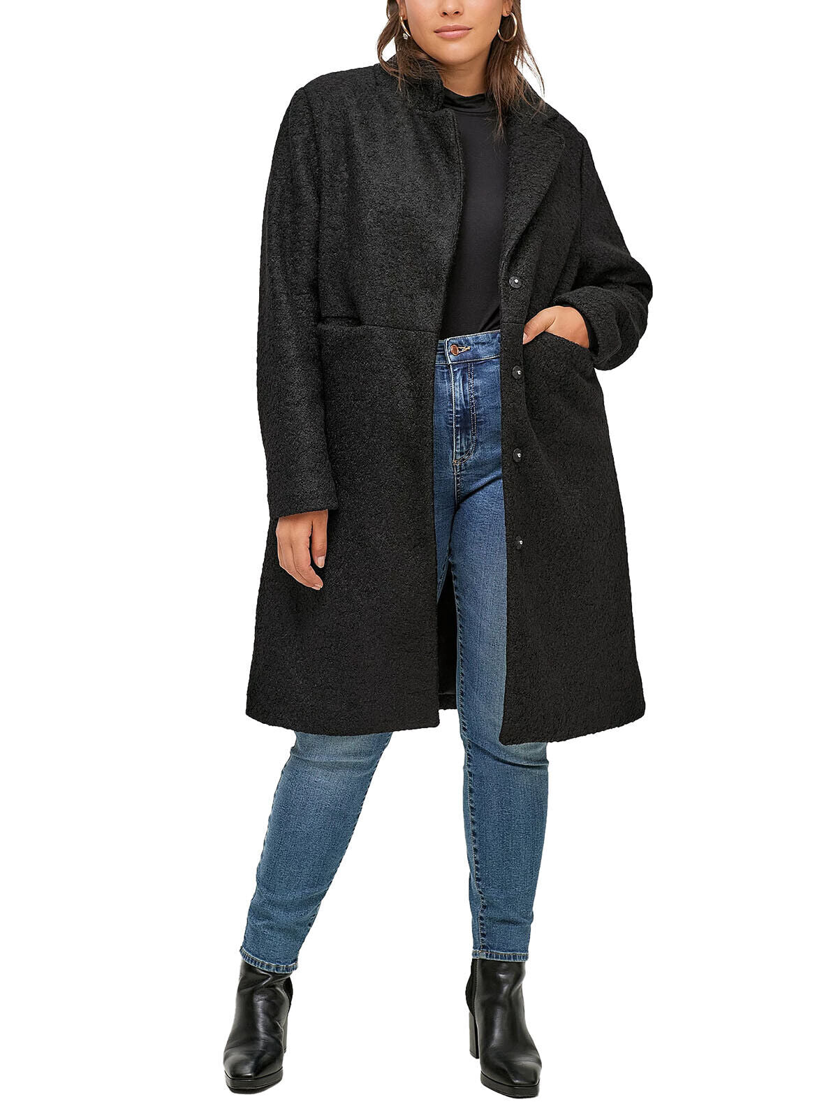 EX Ellos Black Cilla Wool Blend Coat in UK Sizes 18, 20, 22, 24, 26, 28, 30