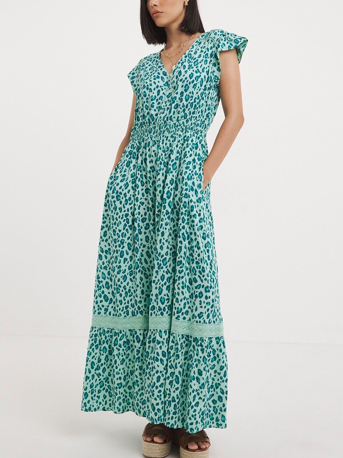 EX Joe Brown Green Leopard Print Lace Maxi Dress 14 16 18 20 22 24 26 28 30 32