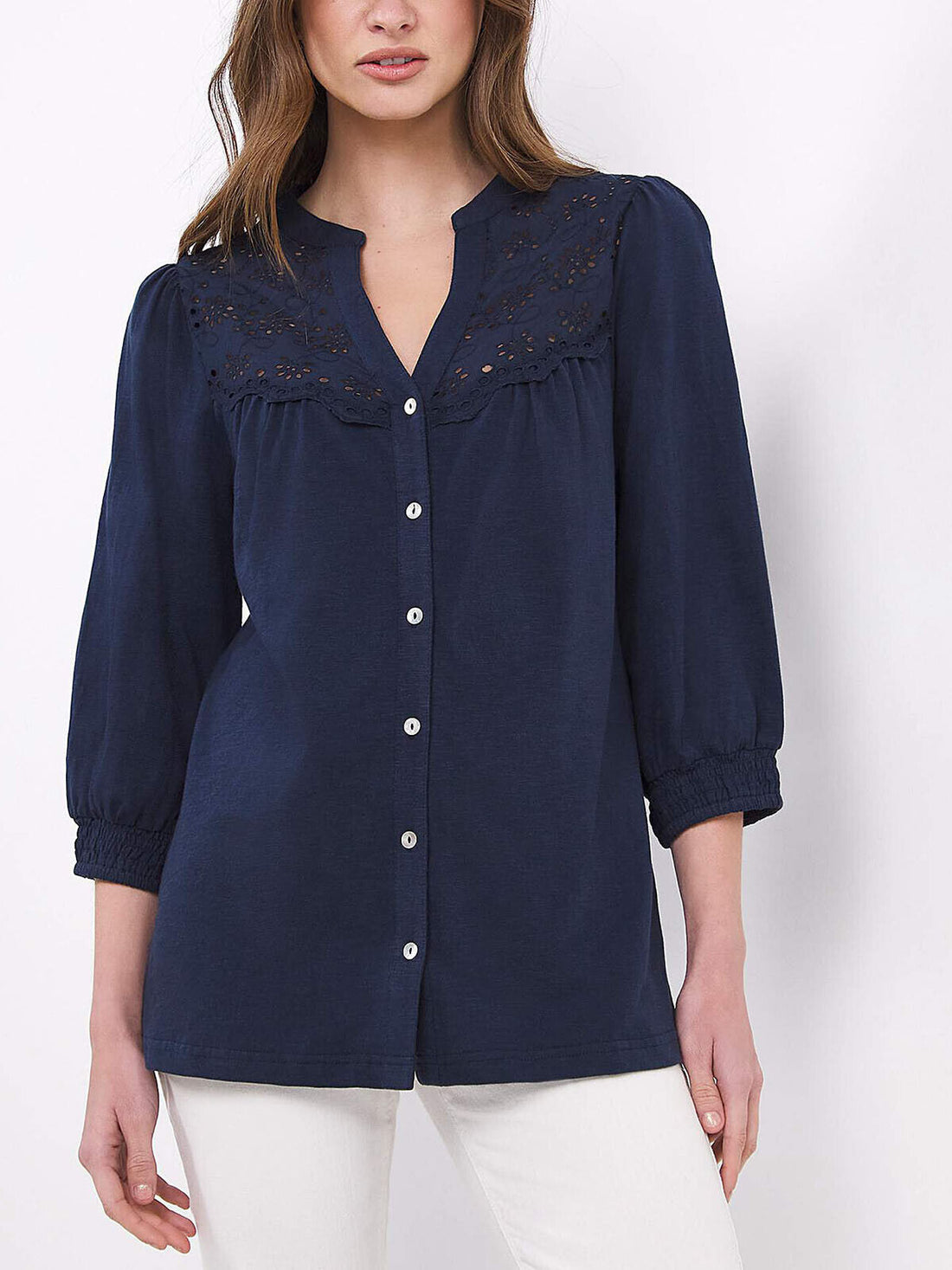 Julipa Navy Broderie Detail Button Top 18, 20, 22, 26, 28, 30 RRP £30