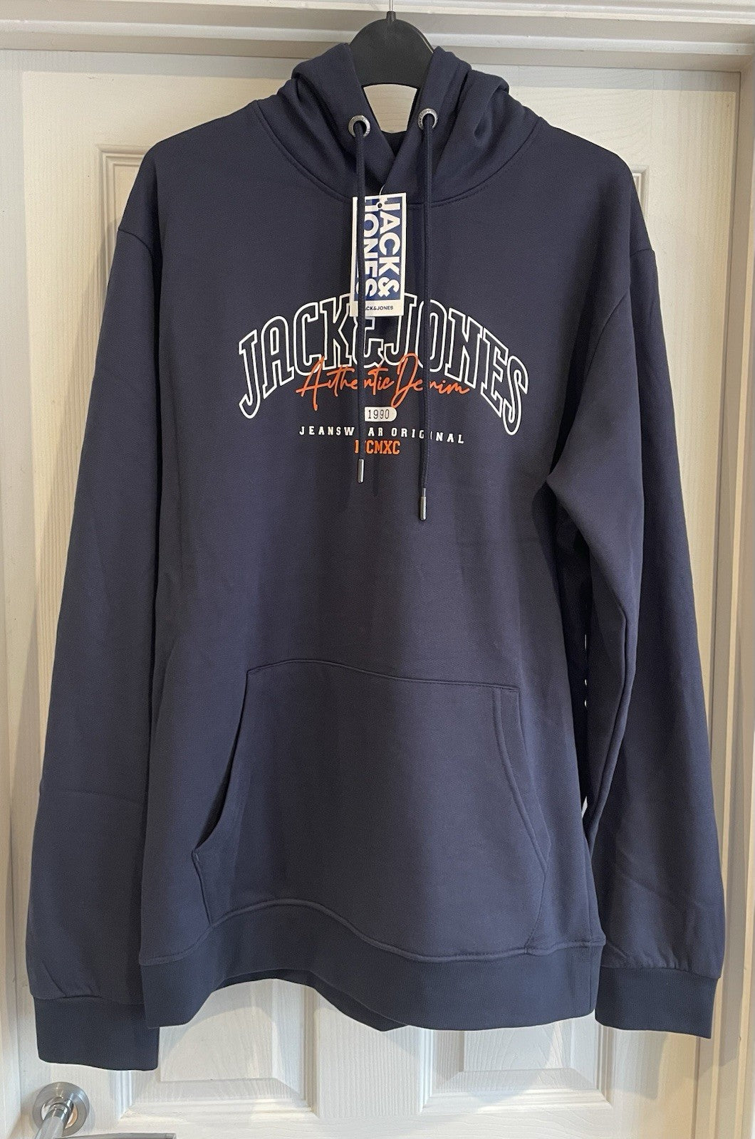 Jack &amp; Jones Mens Navy Hooded Sweatshirt Hoodie Pullover Top Size XL0