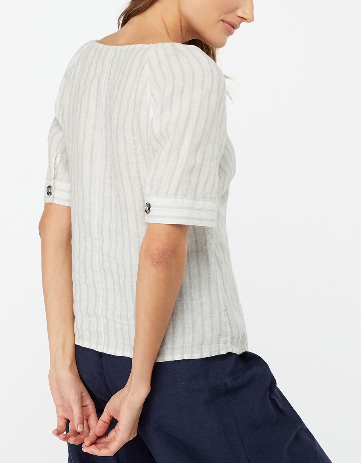 EX Monsoon Ivory Fifi Stripe Linen Top in Sizes 14 or 20 RRP £39