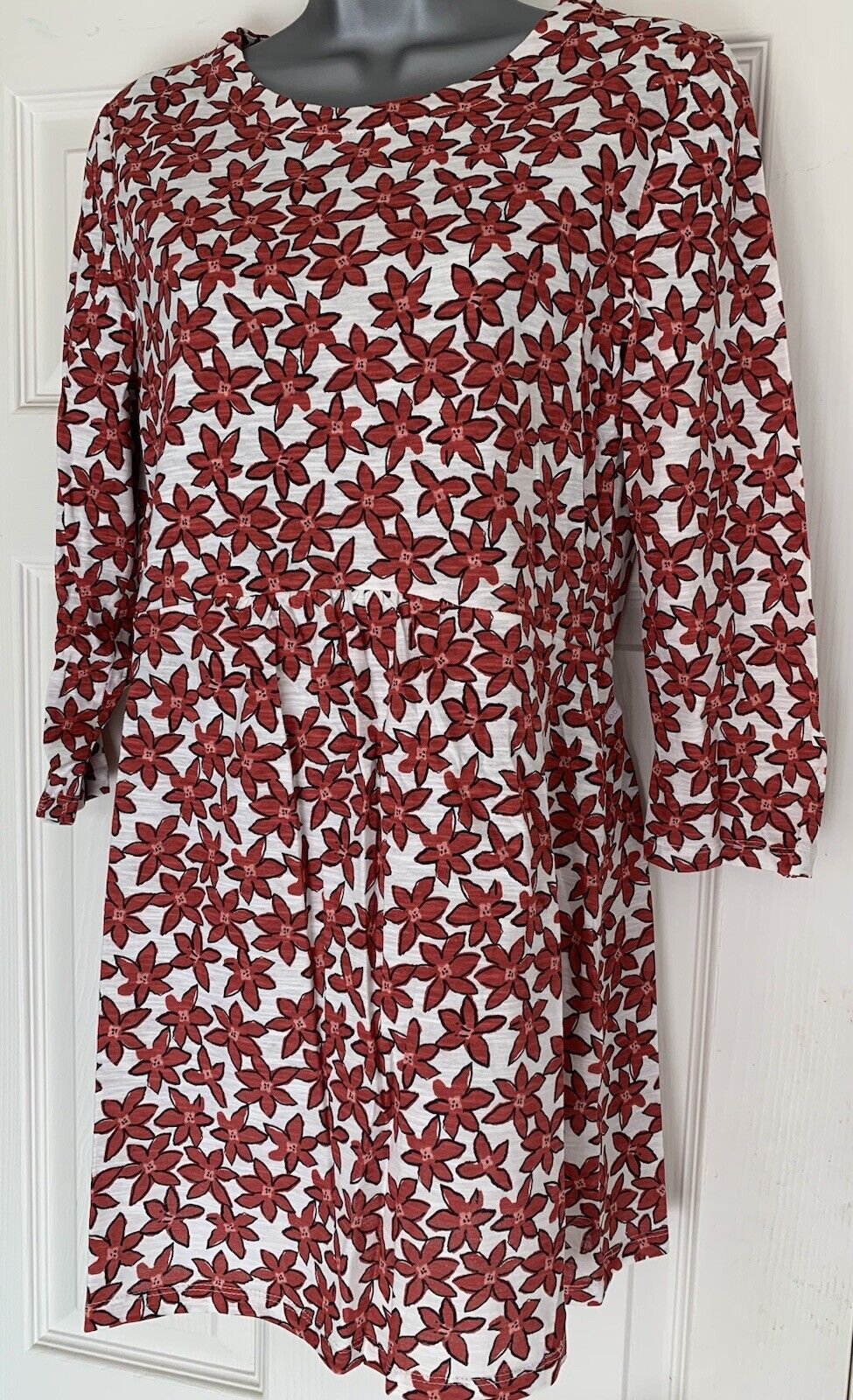 EX SEASALT Star Flower Barn Red Early Boat Organic Cotton Tunic Size 10 or 12