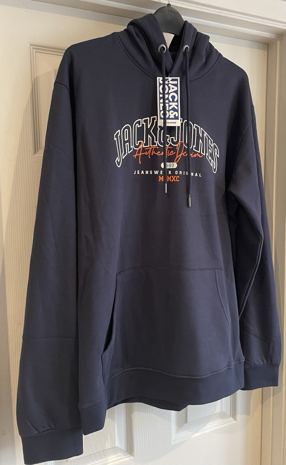 Jack &amp; Jones Mens Navy Hooded Sweatshirt Hoodie Pullover Top Size XL1