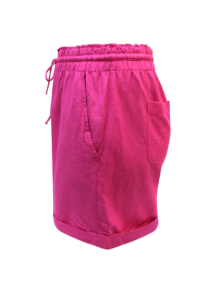 Simply Be Pink Easy Care Linen Blend Tie Waist Shorts 18, 20, 22, 24, 26, 28