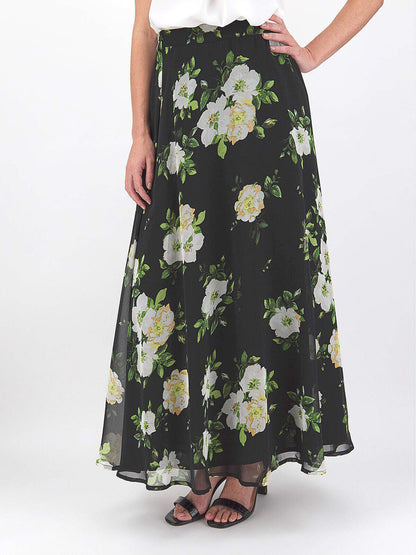 JD Williams Black/Ivory Floral Print Georgette Maxi Skirt Sizes 12 or 14