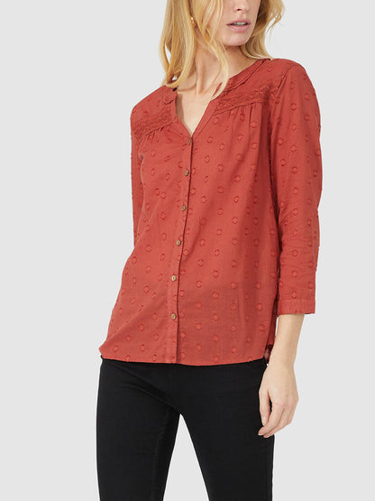 Mantaray Brick Red Roll Sleeve Swiss Dot Dobby Blouse Shirt 10 12 14 18 RRP £32