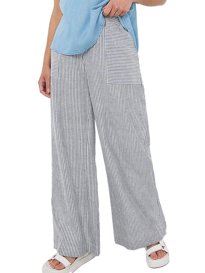 JD Williams Blue Striped Linen Wide Leg Trousers Sizes 18, 10, 22, 24, 28