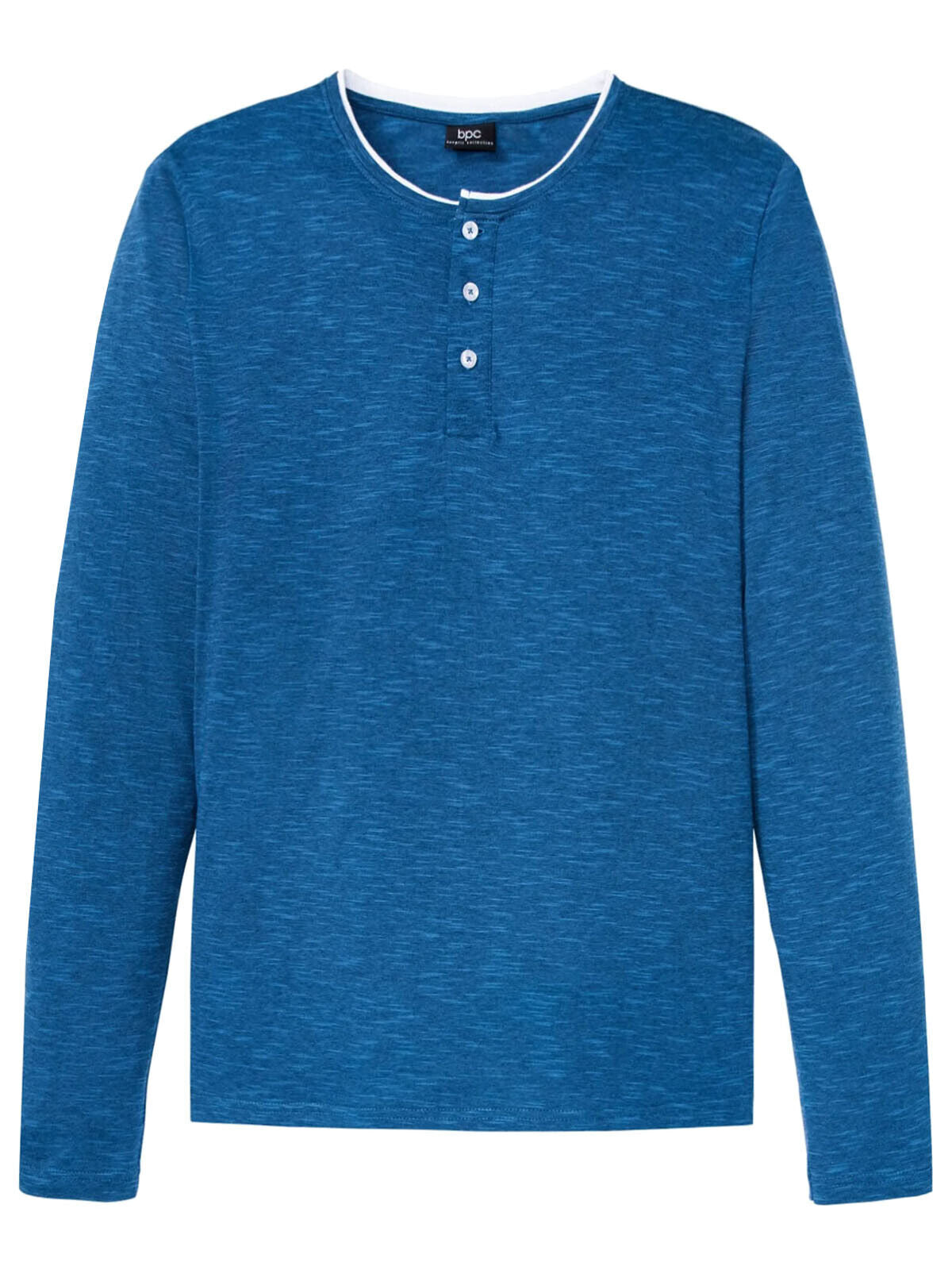 BPC Blue Mens Pure Cotton Henley Neck Long Sleeve T-Shirt Sizes L, XL, 2XL, 3XL