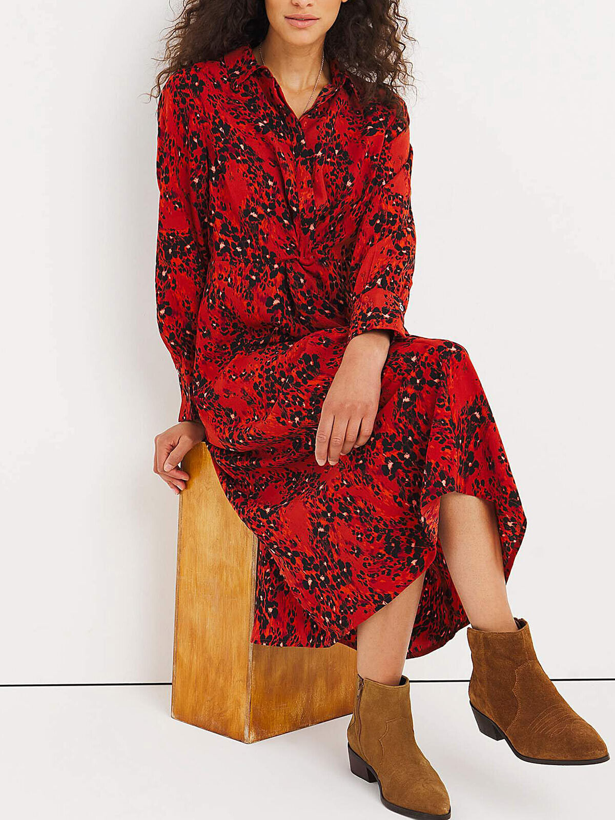 JD Williams Red Animal Print Twist Midi Shirt Dress in Sizes 16 or 18 RRP £41